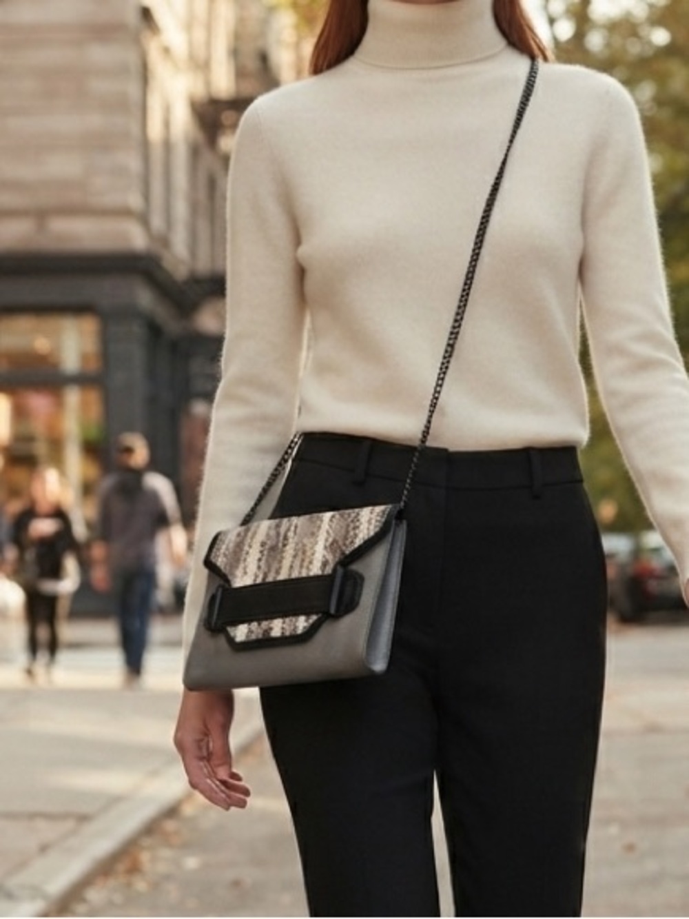 Milly Snake-Print Crossbody Clutch with Black Trim